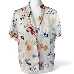 Anthropologie Silky Button Down Pajama Top Lobster Martini Intimates SZ Large